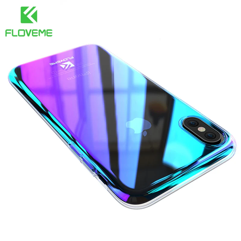FLOVEME градиентные чехлы для телефонов iPhone XS Max XR Blue Ray чехол ультра тонкий жесткий