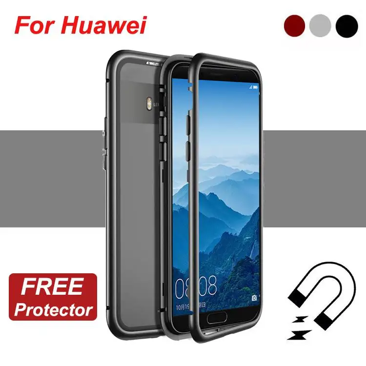 Case for Huawei P20 Mate 10 Pro Magnetic Adsorption Metal Temper Glass Back Cover |
