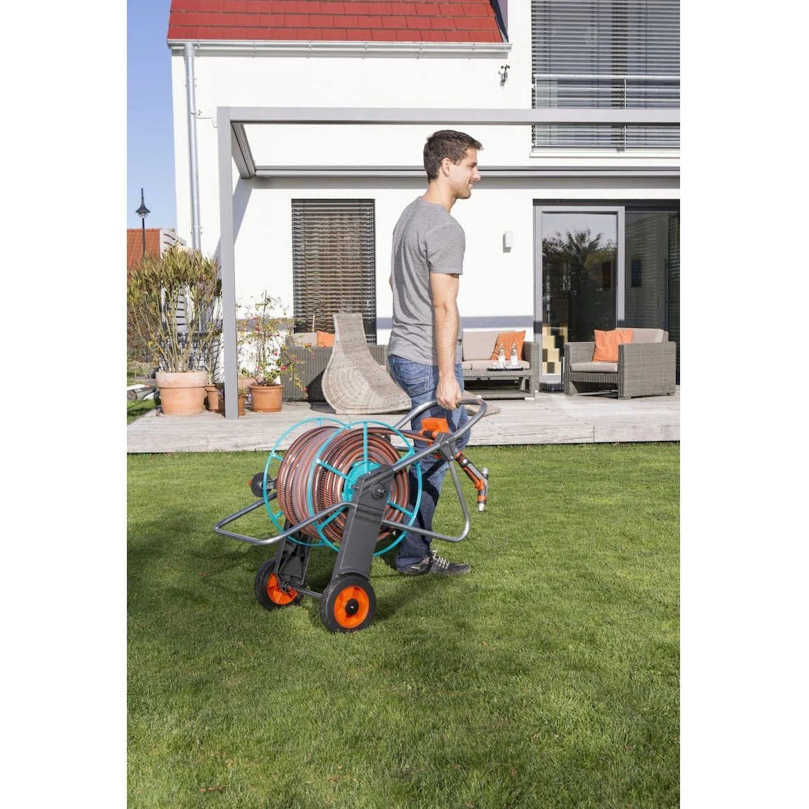 Катушка для шланга GARDENA 02674 20.000.00 (Макс.длина на тележке: 13 мм (1/2″) 100 м 15 (5/8″) 80 19