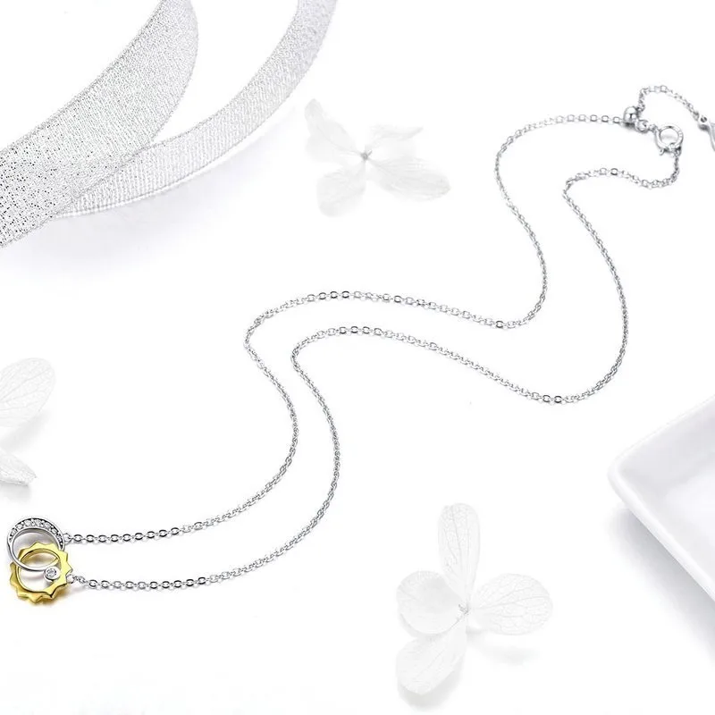 

Fashion 925 Sterling Silver Sun & Moon Love Story Women Necklaces Pendants Adjustable Sterling Silver Jewelry Bsn039