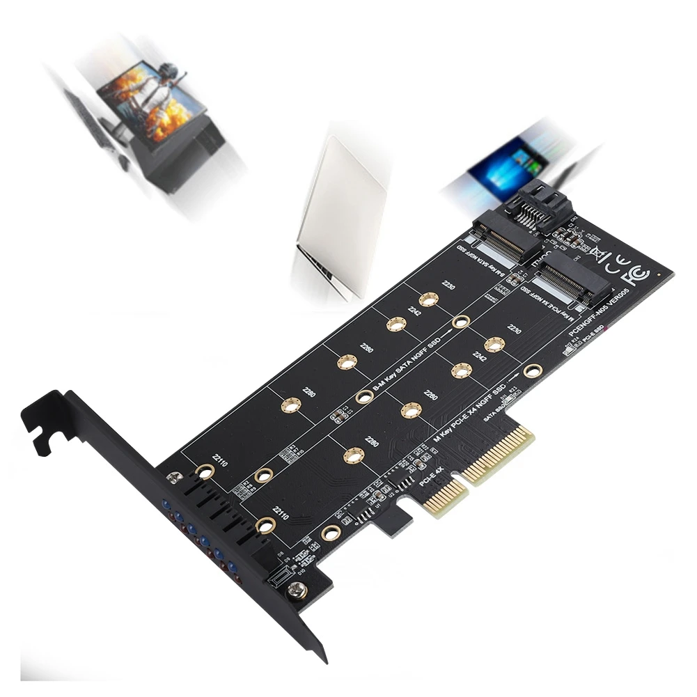 Новый PCI E 4X NGFF адаптер PCIe карты b ключ + М M.2 NVME двойной Интерфейс с светодиодный