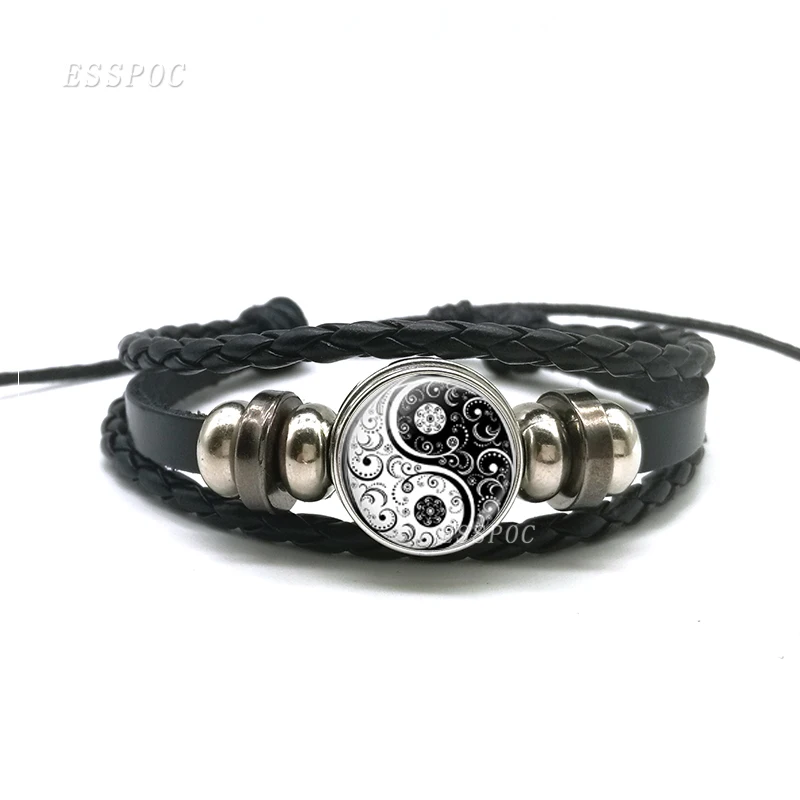 Yin Yang Tai Chi веревочный браслет черный и белый коты плетеный кожаные браслеты для