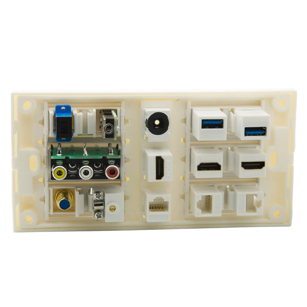 Двойная 86 Волшебная настенная пластина с HDMI USB CAT6 RJ45 Toslink 3RCA AV 3 5 мм аудио SC