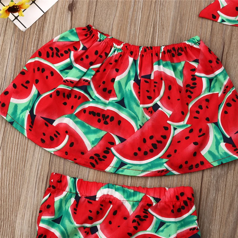 Kids Baby Girl Watermelon summer 3pcs Set baby girl Tops +Shorts Pants+Headband Summer 3PCS | Детская одежда и обувь