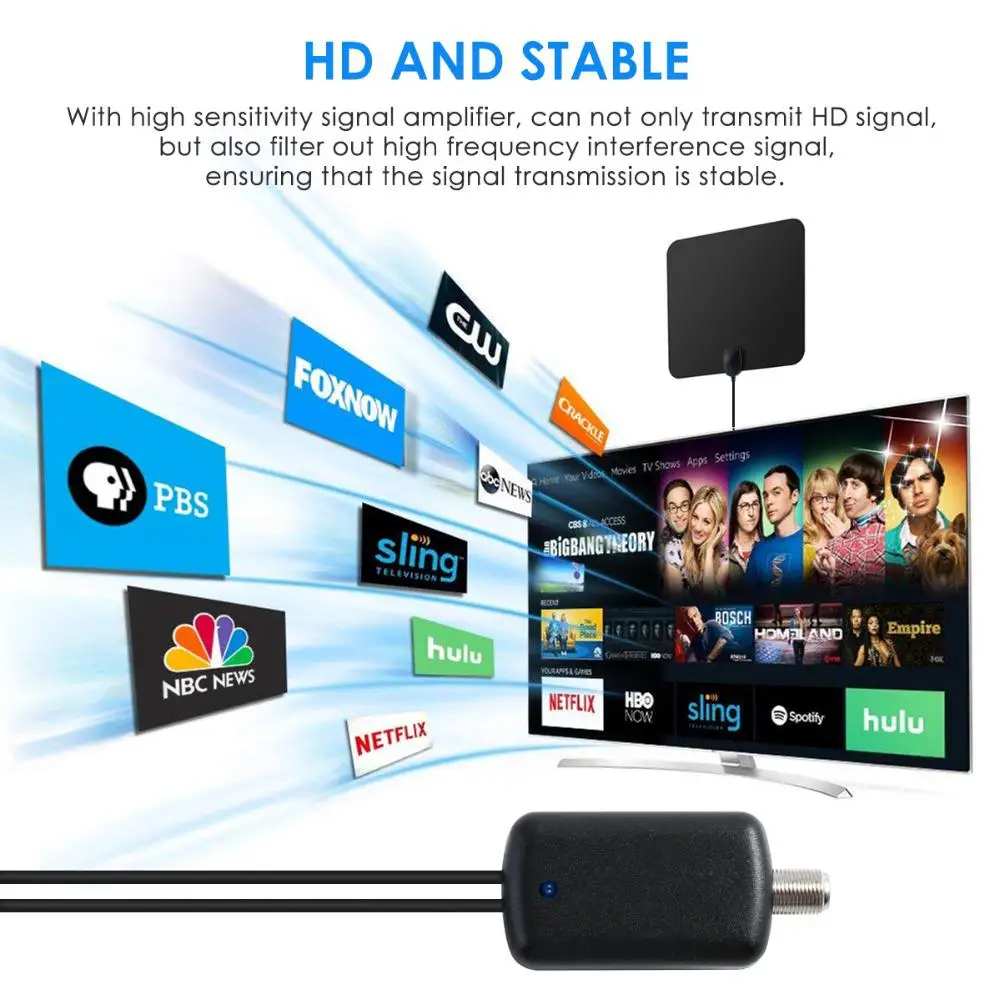 120 миль цифровая ТВ антенна 25 дБ HDTV с усилителем усилитель сигнала радиус лиса DVB-T2