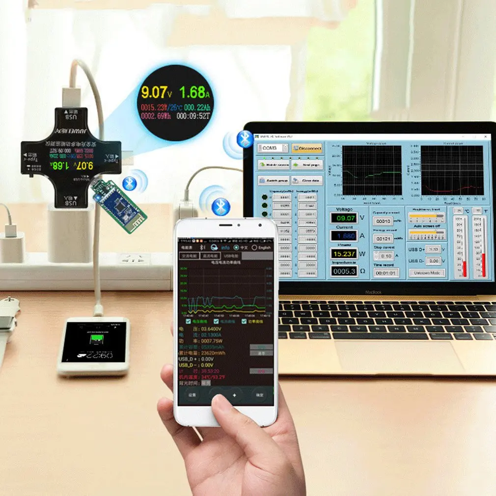 Цветной тестер для экрана USB амперметр напряжения type C PD измеритель ваттметр Bluetooth
