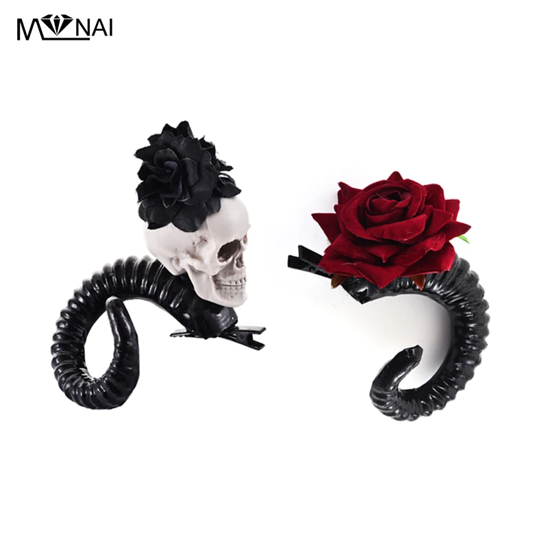 

Lolita Demon Evil Skull Sheep horn Hair Clip Gothic Accessory Cosplay Costumes Prop Halloween Party Hairpin Headwear