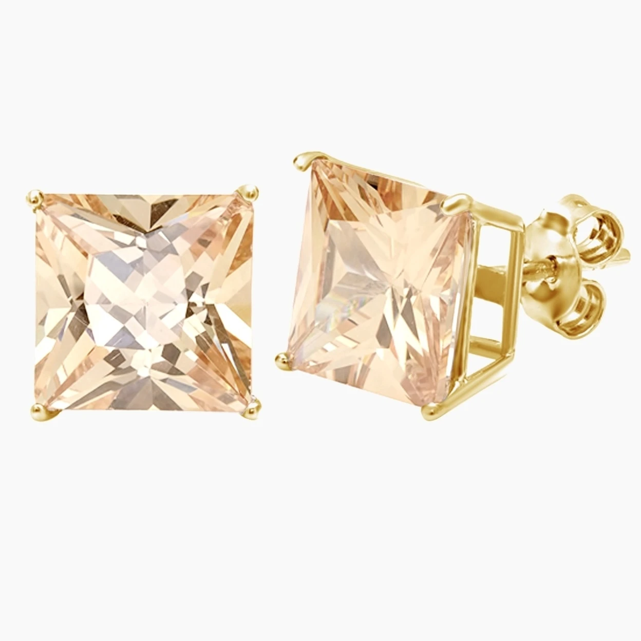14 K желтое золото Отделка Принцесса Cut Morganite серьги 4-кольцо с крапановой закрепкой