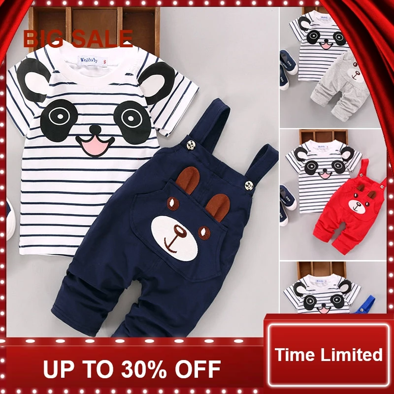 Toddler Infant Newborn Summer Baby Girls Boy Clothes Short Sleeve Bear Overalls Suit Outfits 2pcs | Детская одежда и обувь