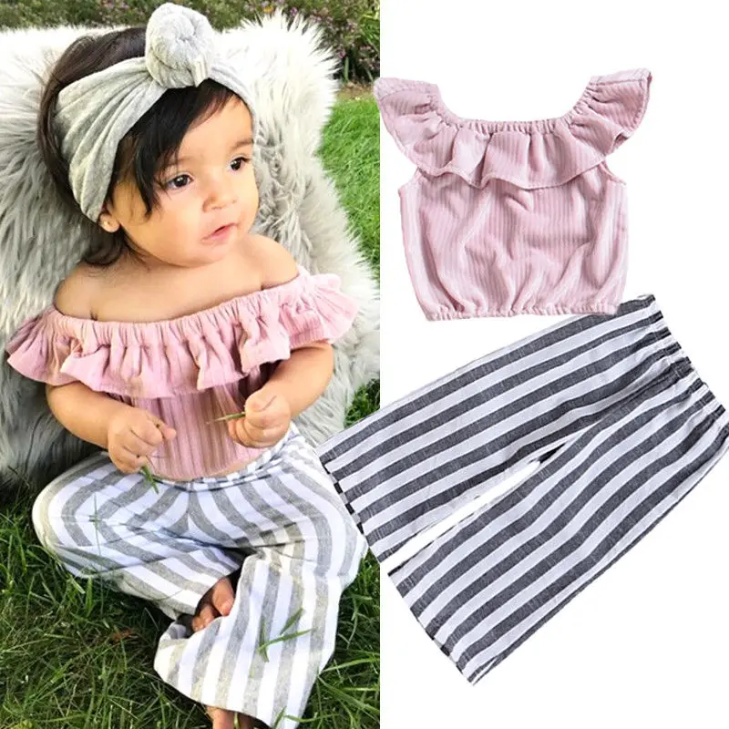 Emmababy летние Дети детская одежда для малышки без рукавов с рюшами Короткие топы