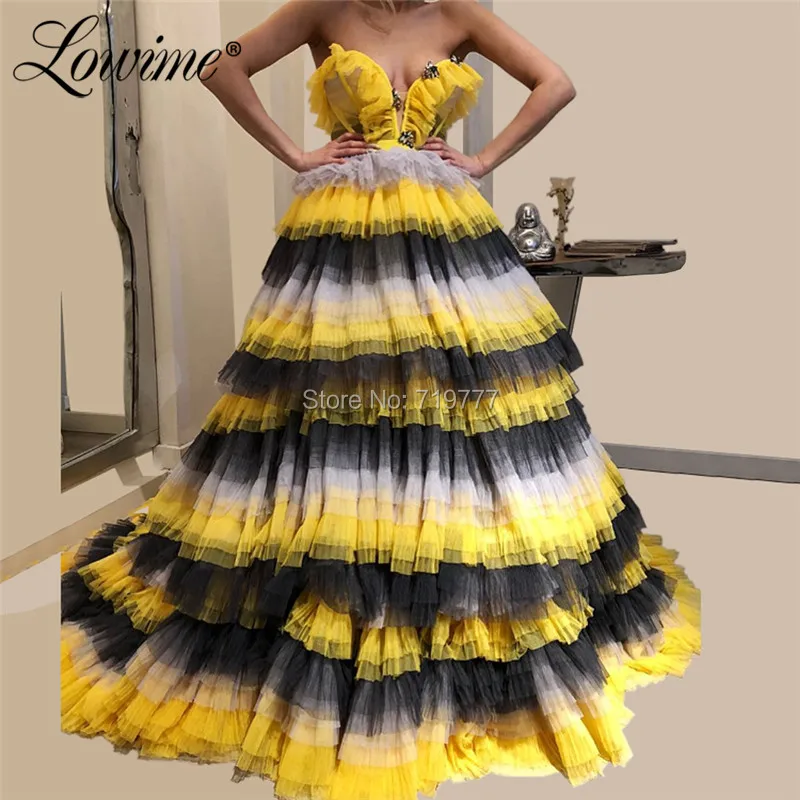 Tiered Princess Prom Dresses Vestidos De Gala 2019 Beaded Contrast Color Formal Women Evening Gowns Elegant Party Dress Vestidos