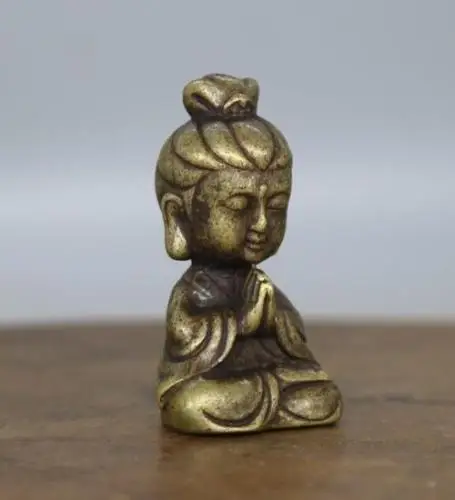 Китайская архаизма Чистая латунь Гуаньинь bodhisattva маленькая статуя Будды | Дом и