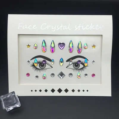 

YOKPN 16 Models Net Red Eyebrow Sticker Face Stickers DIY Acrylic Face Drill Tattoo Body Art Masquerade Fashion Face Decoration