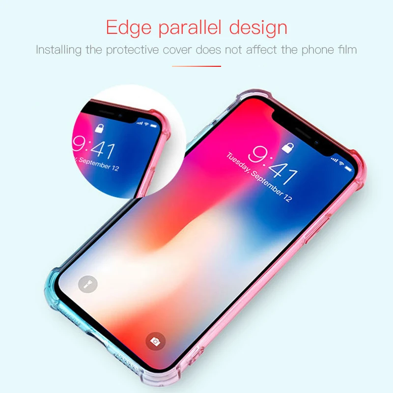 Чехол для iPhone X Xr Xs Max градиент цвета ультра тонкий прозрачный мягкий ТПУ чехол 7 8 6