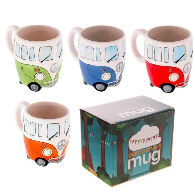 400ml Creative Hand Painting Double Bus Mugs Retro Ceramic Cup Coffee Milk Tea Mug Drinkware Novetly Gifts | Дом и сад