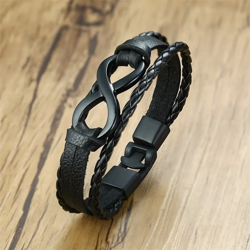 

Infinity Woven Leather Bracelet Gift for Him Boyfriend fiance Gifts 7.6 Inch
