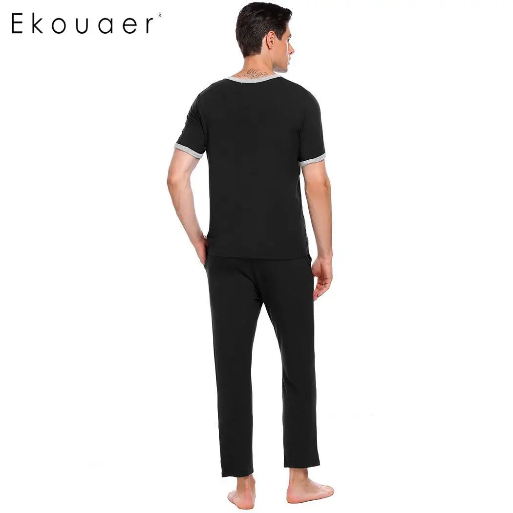 Ekouaer пижамные комплекты Мужская одежда для сна с коротким рукавом однотонная