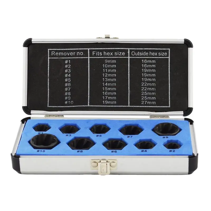 

10pcs/Box Nut Remover Kit Damaged Bolt Extractor Broken Screw Removal Socket Tool Screws Threading Removing Tools Set