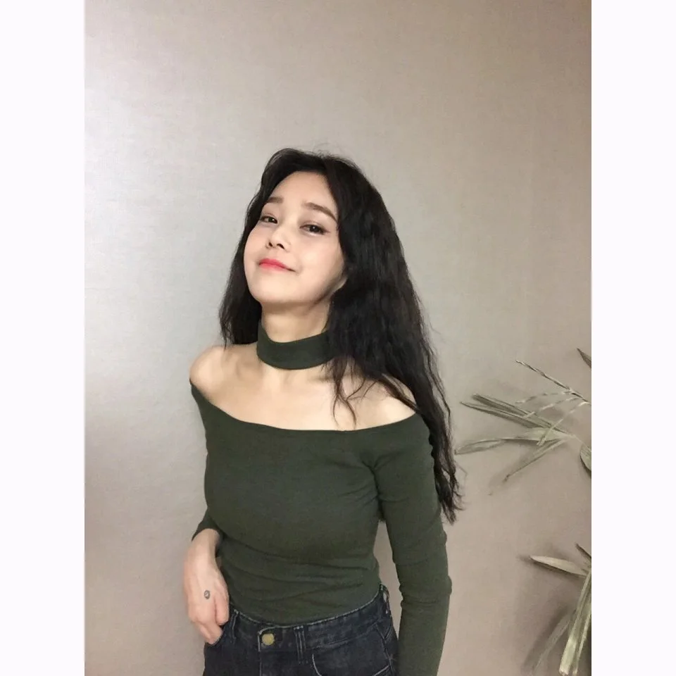 Шикарный Ulzzang корейский стиль колье футболка женская с длинным рукавом Топ офис