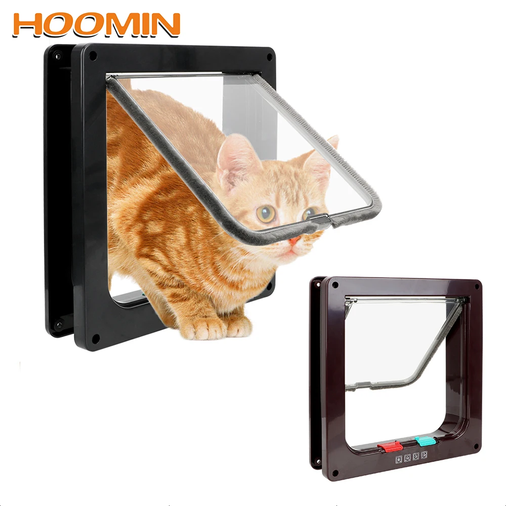

HOOMIN 4 Way Lockable Dog Cat Kitten Door Animal Small Pet Cat Dog Gate Door Security Flap Door Pet Supplies