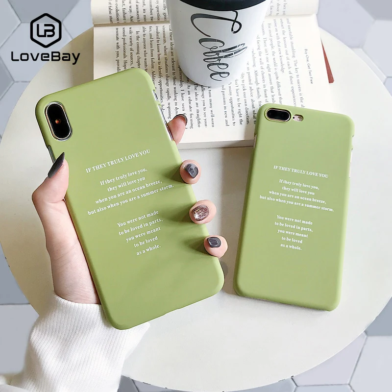 Чехол для телефона Lovebay для iPhone 6, 6 s, 7, 8 Plus, X, XR, XS, Max, модный, матча, зеленый, с мультяшными буквами, ультра тонкий, Жесткий Чехол для iPhone X