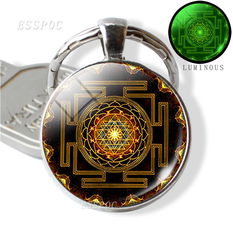 Светящиеся кольца для ключей подвеска в виде мандалы из Sri Yantra буддийский брелок