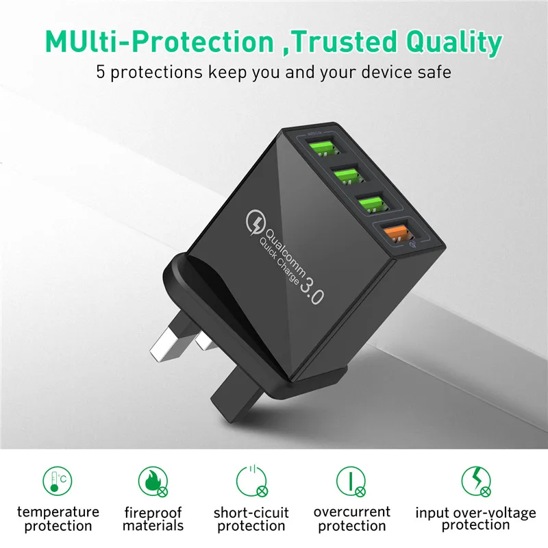 QC3.0 четыре usb порта 5.1A быстрое зарядное устройство 4 для телефонов настольное