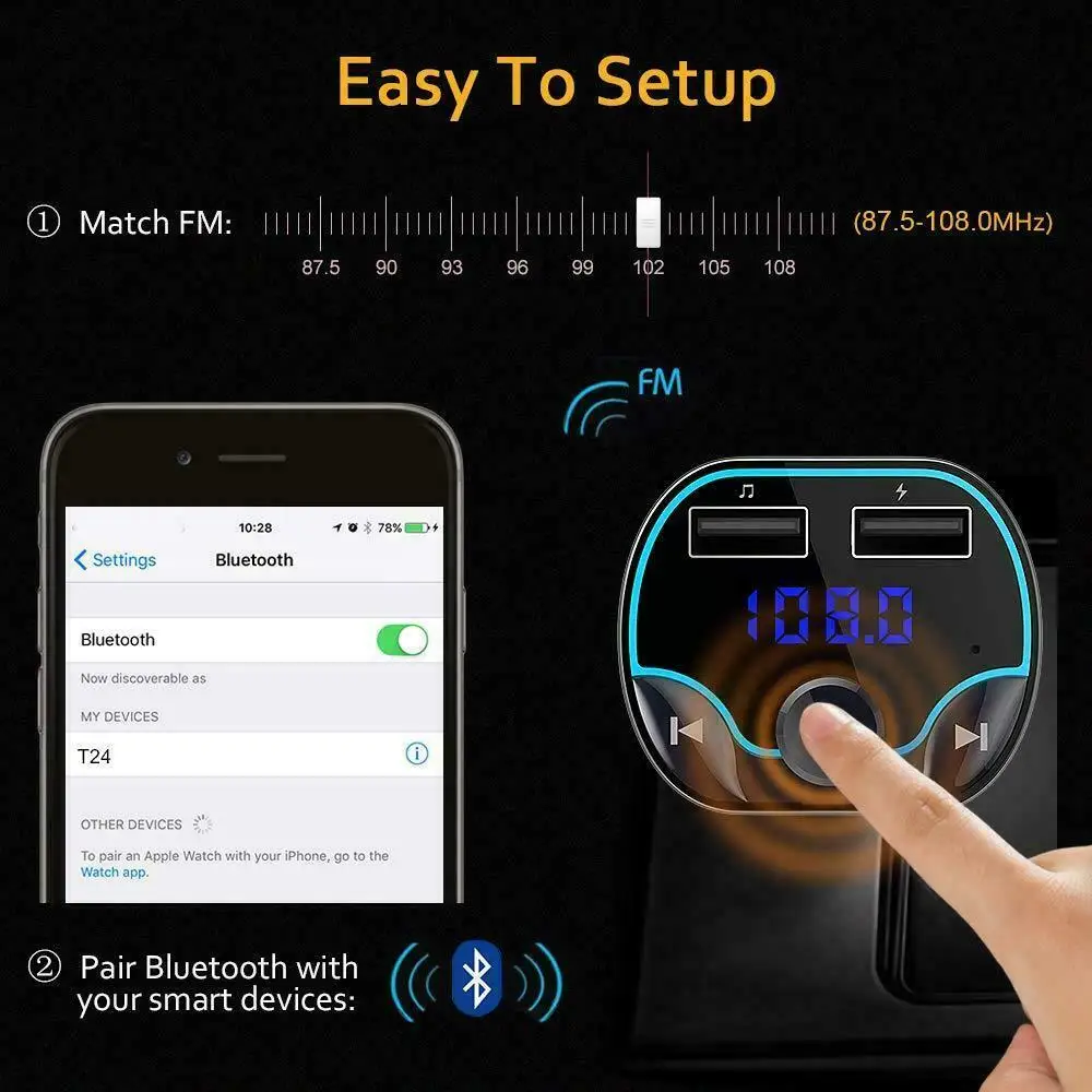Автомобильное зарядное устройство с двумя USB разъемами для сигар Bluetooth fm