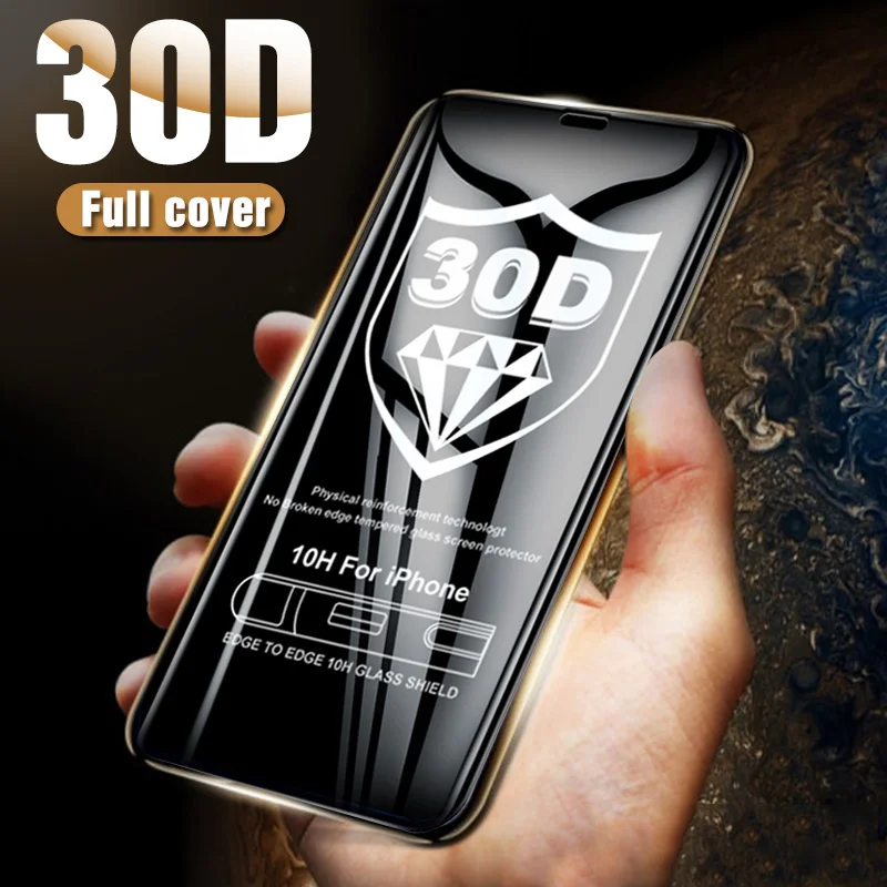 30D Защитное стекло для iPhone X XR XS MAX с изогнутыми краями полное покрытие 6 6S 7 8 Plus на