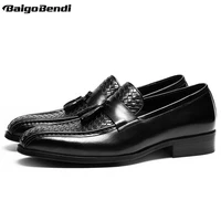 new recommand woven oxfords mens full grain leather tassel loafers business man casual office shoes four seasons