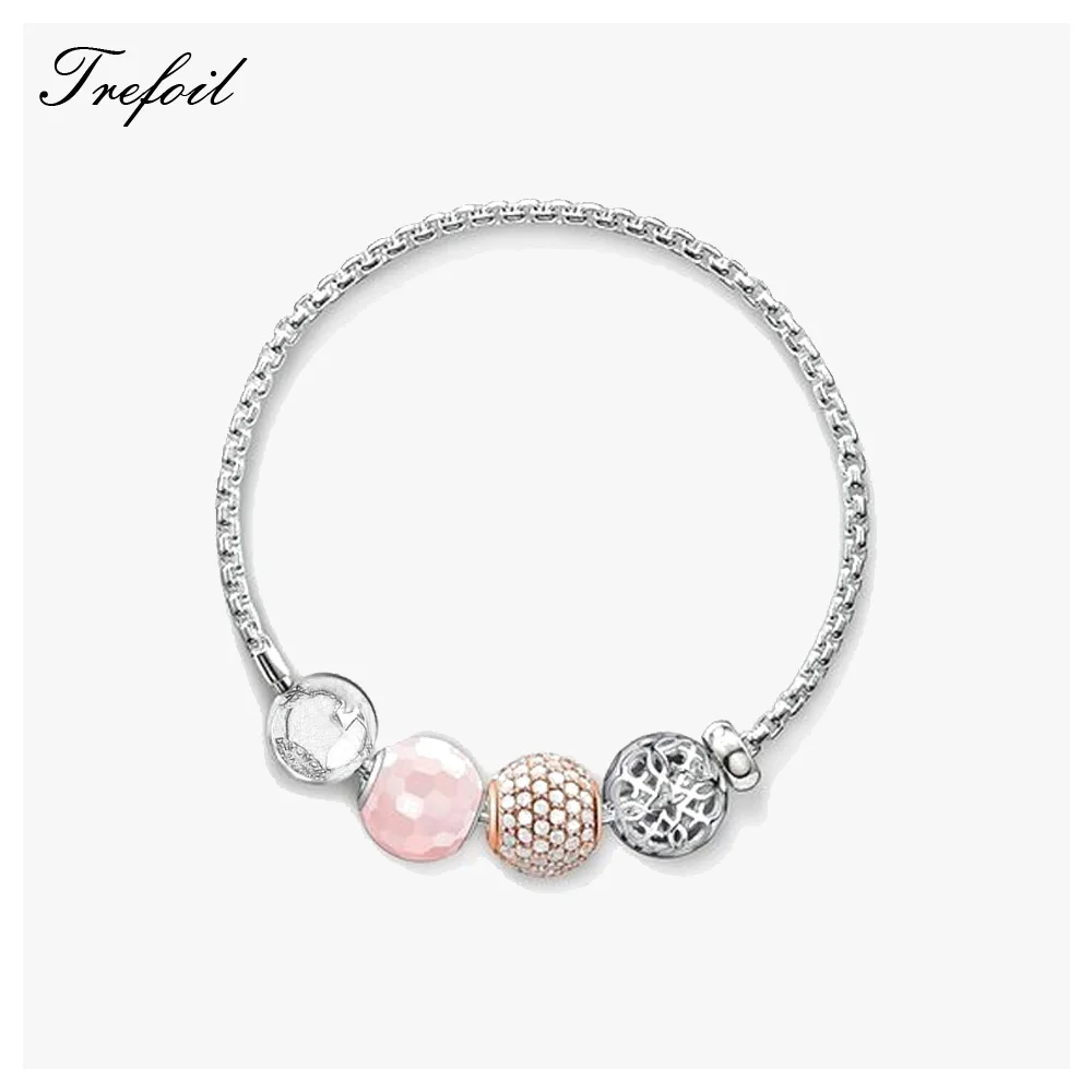 

Bracelet Link Chain Arabesque Bead Karma with 925 Sterling Silver Chain,Pulseras Fashion Jewelry Trendy Gift for Women Girls
