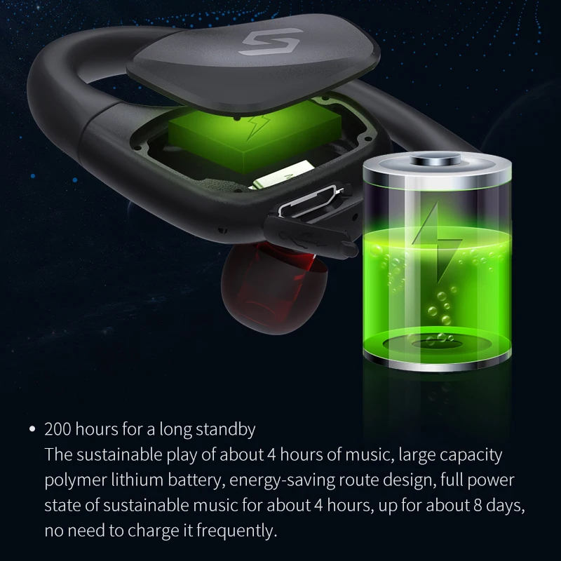 Bluetooth гарнитура наушники водонепроницаемые спортивные 4 2 с зарядным кабелем