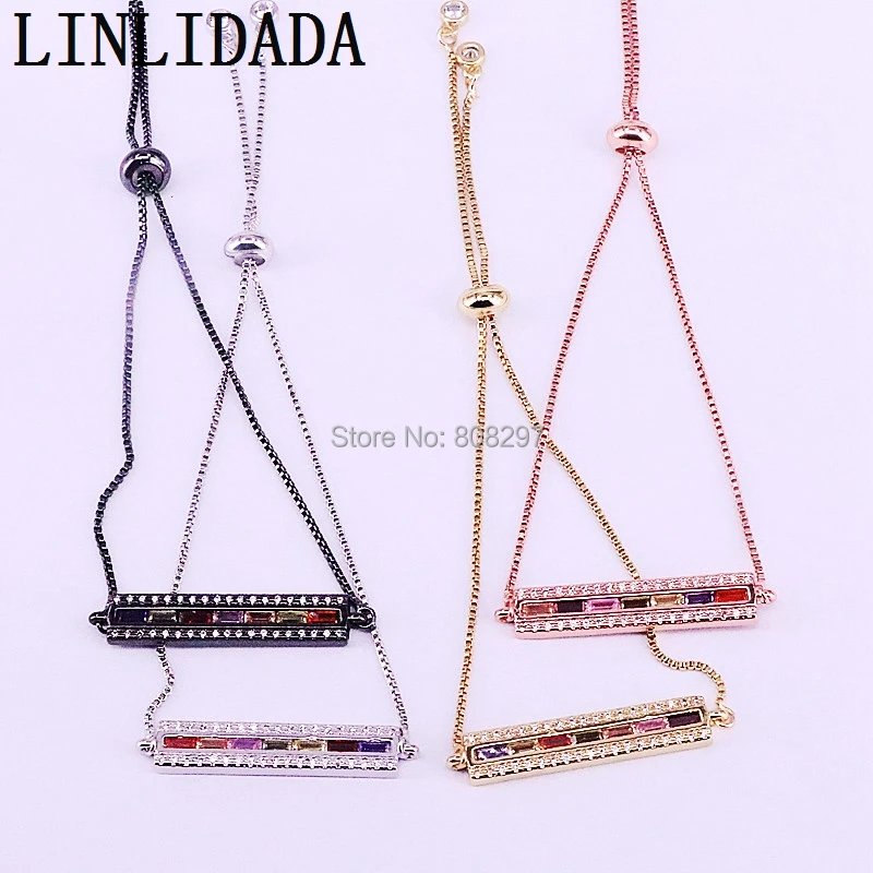 

10Pcs Hight Quality Rainbow CZ Cubic Zirconia Micro Pave Rectangle Bar Connector Bracelets For Women