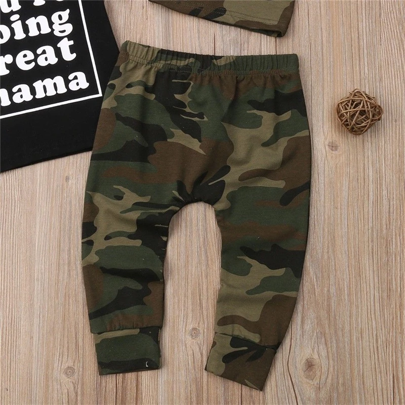 3PCS Baby Boy Girl Camo Clothes Set Summer Black Letter Printed T-Shirt Tops+Camouflage Long Pants Infant Kids Outfits 6M-3Y |