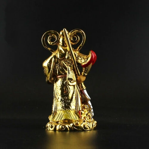 

Tibetan Buddhism Hand Painting Resin Gilt Statue Guan Gong Guan Yu Sangharama Bodhisattva