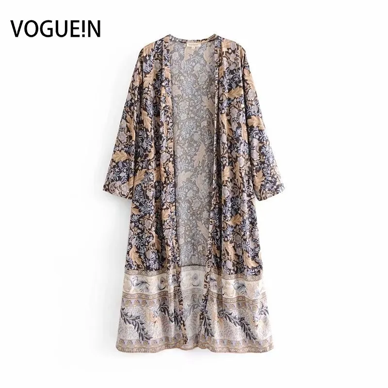 VOGUEIN новые женские Бохо павлин цветочный принт блузка-кимоно кардиган Топы оптом