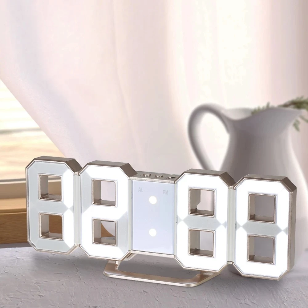 Большой Цифровой 3D будильник настенные часы с белым светодиодный дисплеем и 3