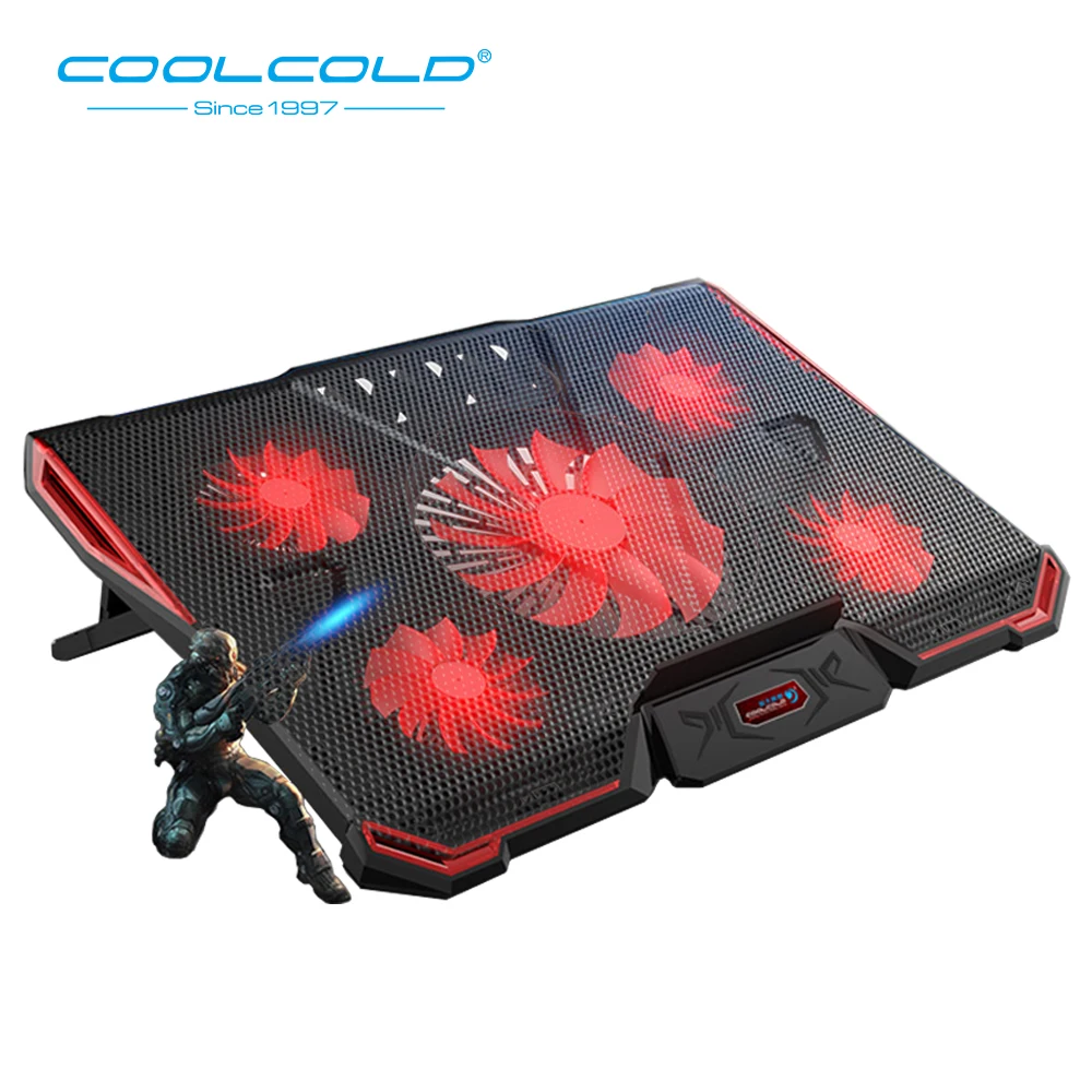 

COOLCOLD Laptop Cooling Pad 2 USB 5 Fan Gaming Led Light Notebook Cooler For 12-17inch Laptop Macbook