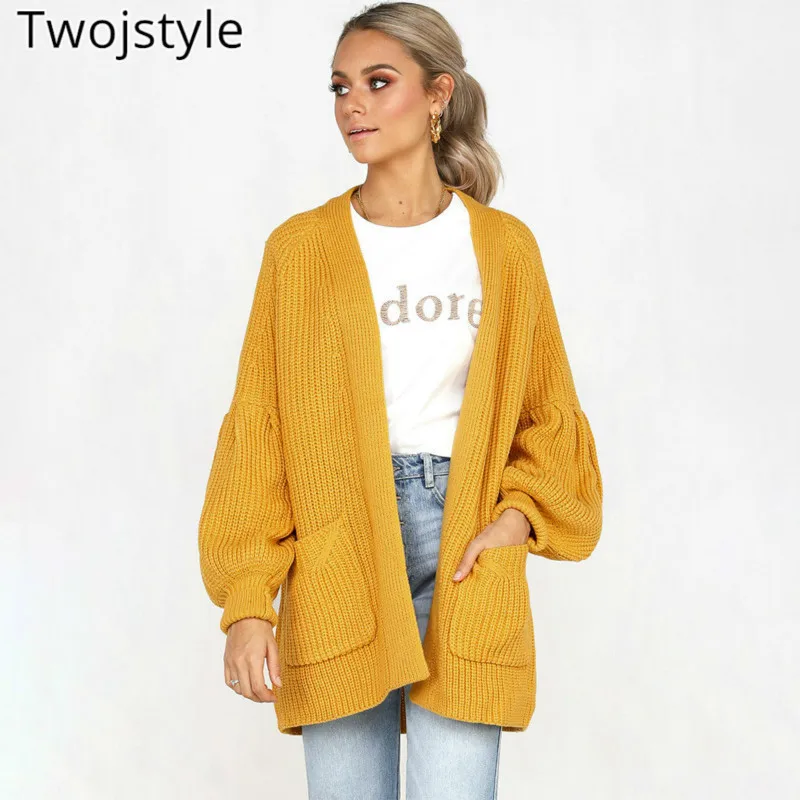 Twojstyle 2018 осень-зима Для женщин свитер вязаный кардиган мода большой Размеры с