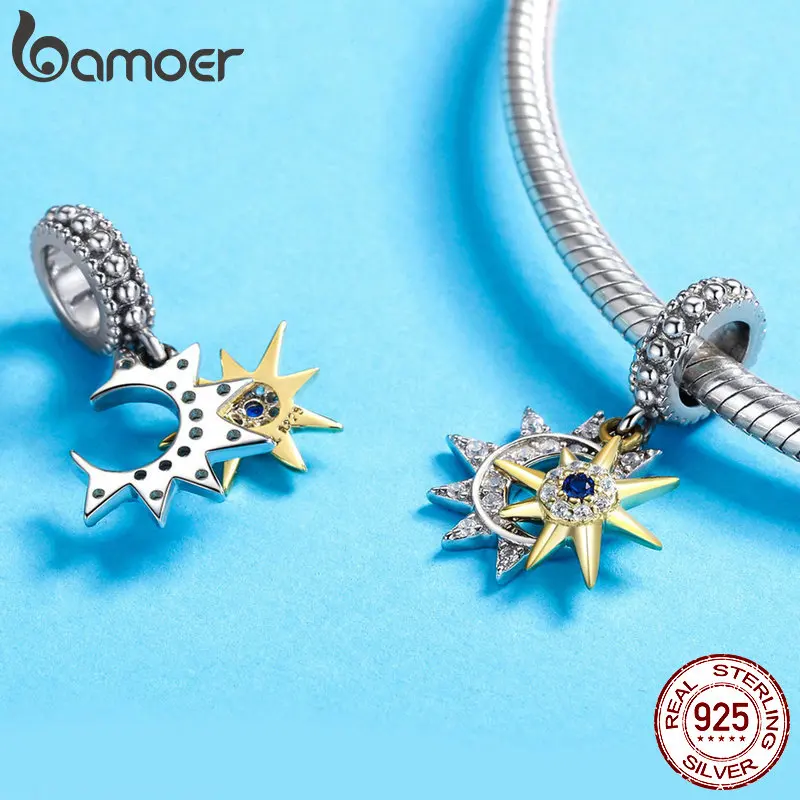 BAMOER, высокое качество, 925 пробы, серебряный, с солнцем, с Луной, подвеска, подходят подвески, браслеты, ожерелья, прозрачные, CZ Циркон, ювелирные изделия SCC1135