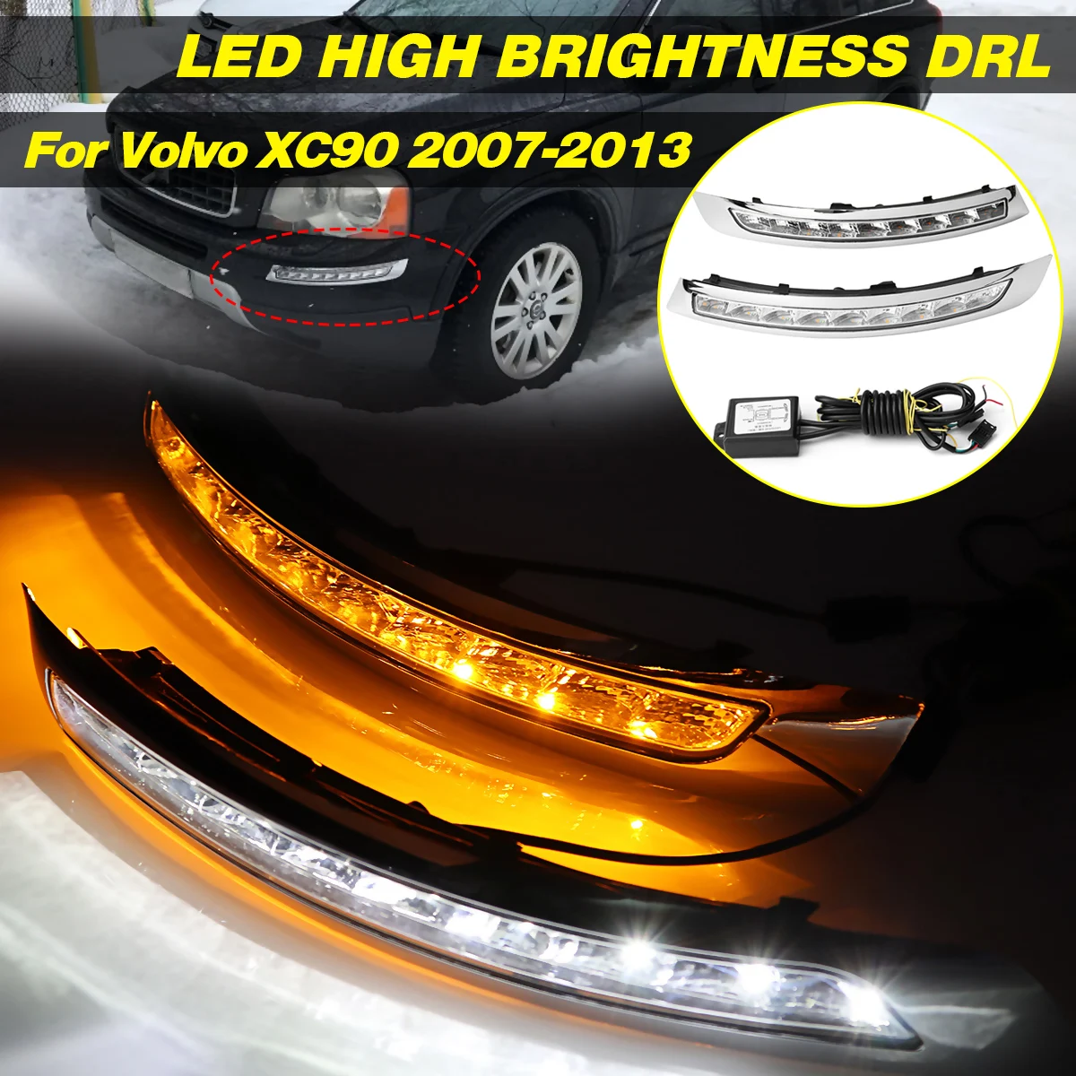2 шт. Автомобильные дневные ходовые огни светодиодный DRL для Volvo XC90 2007 2008 2009 2010 2011 2012 2013 лампы сигнала поворота противотуманная фара мигающий