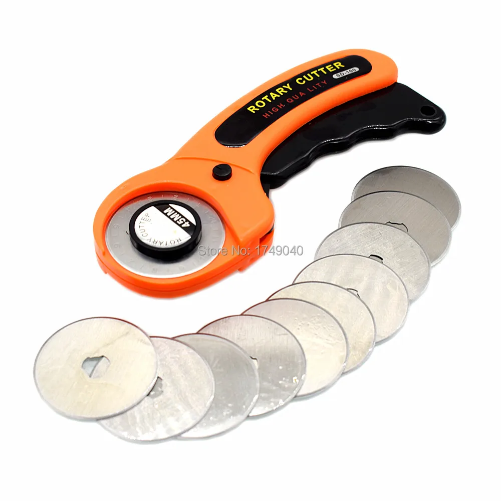 

45mm Rotary Cutter Manual Tools with 10pcs 45mm Replacement Blades for Quilters Sewing Fabric Leather Craft Vinyl Paper Cutting