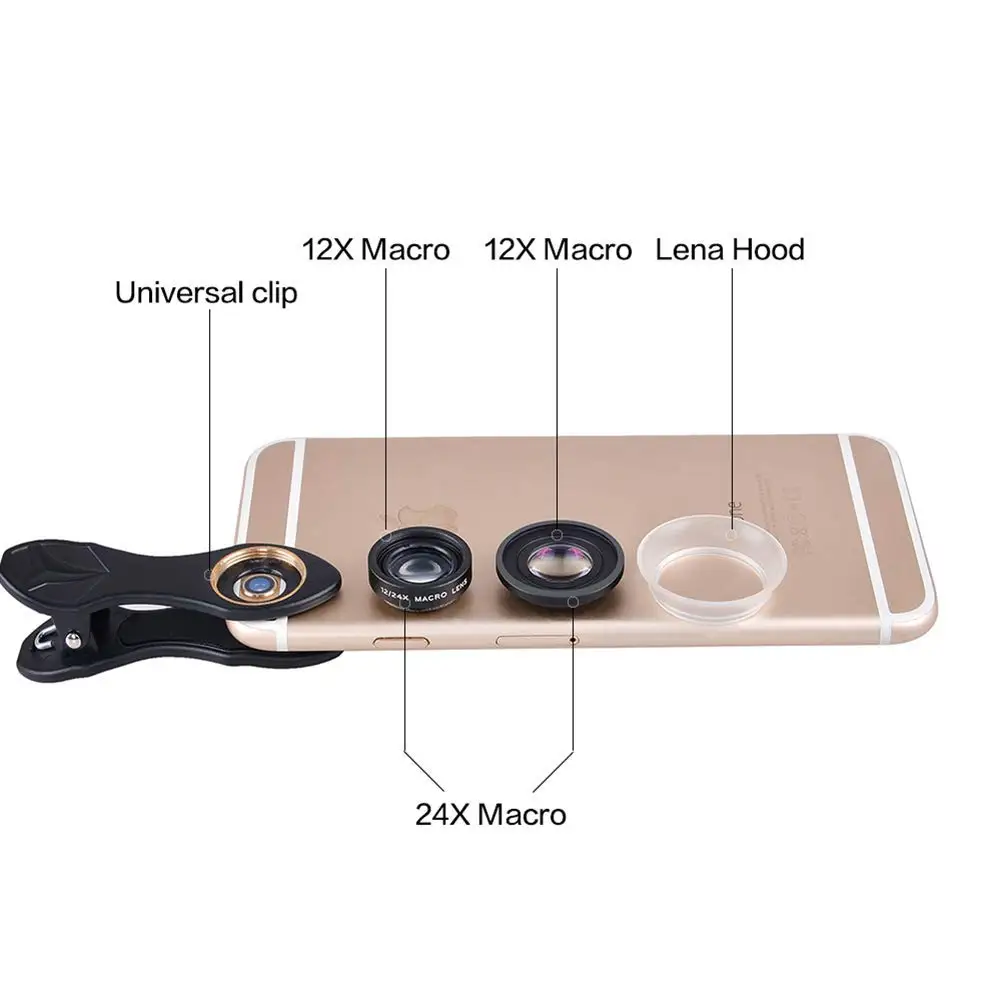 Apexel Elastic clip 2 in 1 Cell Phone Camera Lens Kit 12X/24X Macro Lenses For iPhone Samsung Huawei LG Xiaomi Sony Nok | Мобильные