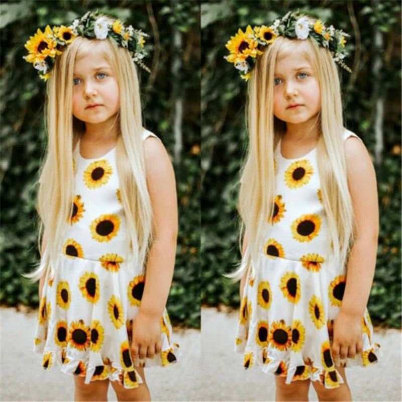 2019 Hot Sale Baby Sun flower Girls Toddler Strap Sundress Casual Princess Outfit Clothes Dress Dropshipping 1-5Y | Детская одежда и
