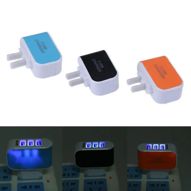 3 USB US Mobile Phone Chargers LED Flshlight Intelligent Cell Plug Head charge/ sync cable for charging Hot Sale |