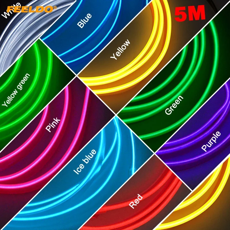 

FEELDO 5Set 12V USB Power Inverter 5M Car Flexible Moulding EL Neon Glow Lighting Rope Strip With Fin 9-color #FD5771