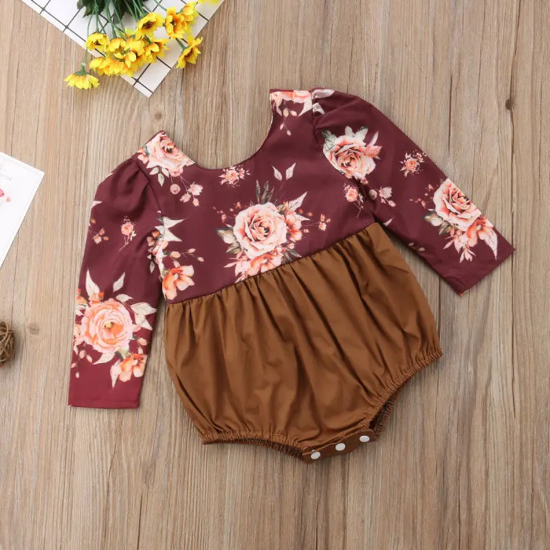 

Pudcoco Girl Jumpsuits 0-24M UK Newborn Baby Girl Flower Long Sleeve Romper Jumpsuit Outfits Clothes