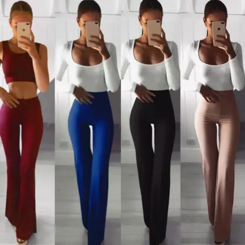 

Women's Lady Fashion Clothing Palazzo Flared Wide Leg Pants High Waist OL Ladies Career Long Trousers