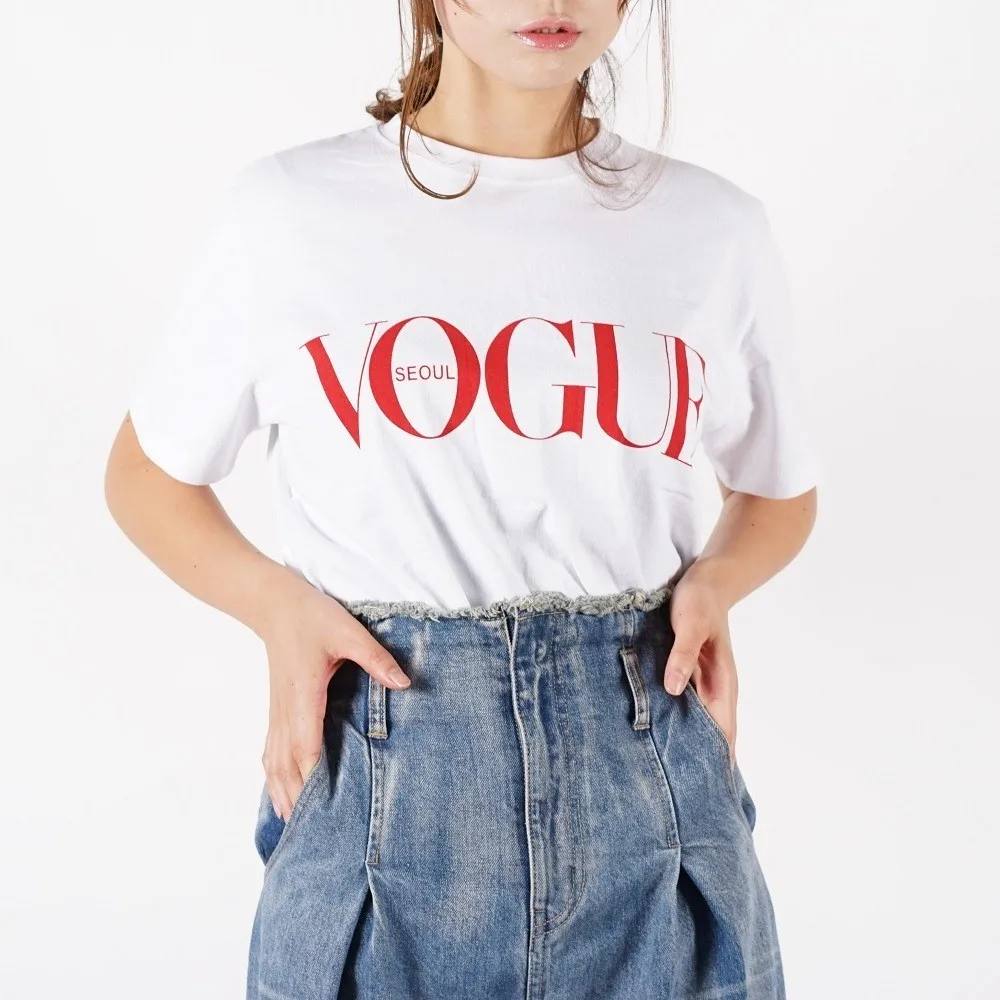 Vogue Сеул с принтом букв футболка для женщин 2019 летняя новая Повседневная femme