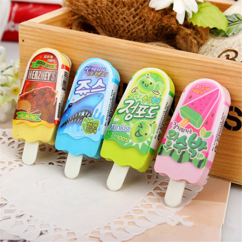 1PC Cute Ice Cream Eraser Kawaii Rubber Popsicle Pencil Erasers For Kids Girls Gift Back To School Supplies Creative Stationery |